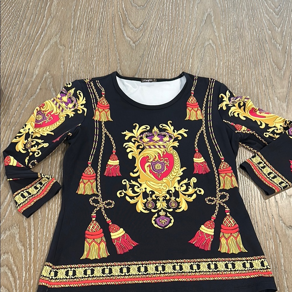 Versace Inspired Black and Gold Women's Top